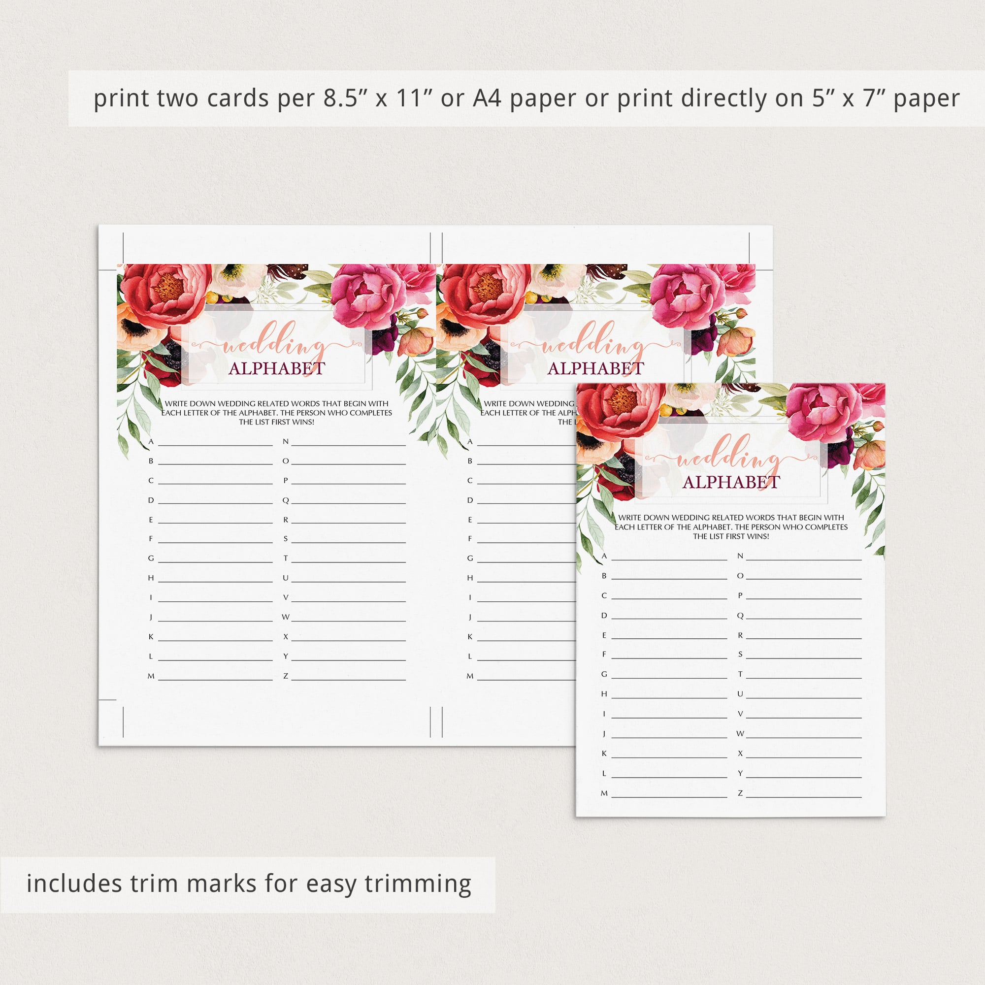 Wedding alphabet game instant download by LittleSizzle