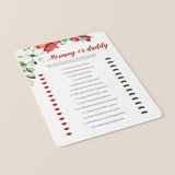 Christmas Baby Shower Game Template Mommy or Daddy