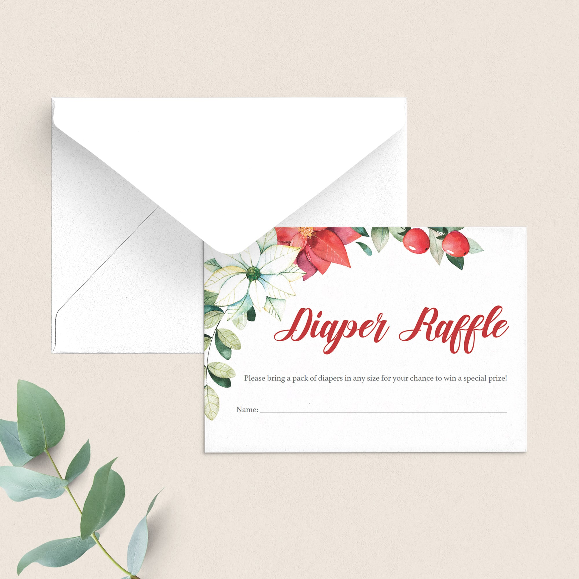 White and Red Baby Shower Diaper Raffle Ticket by LittleSizzle