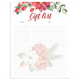 Red and Greenery Holiday Gift List Printable