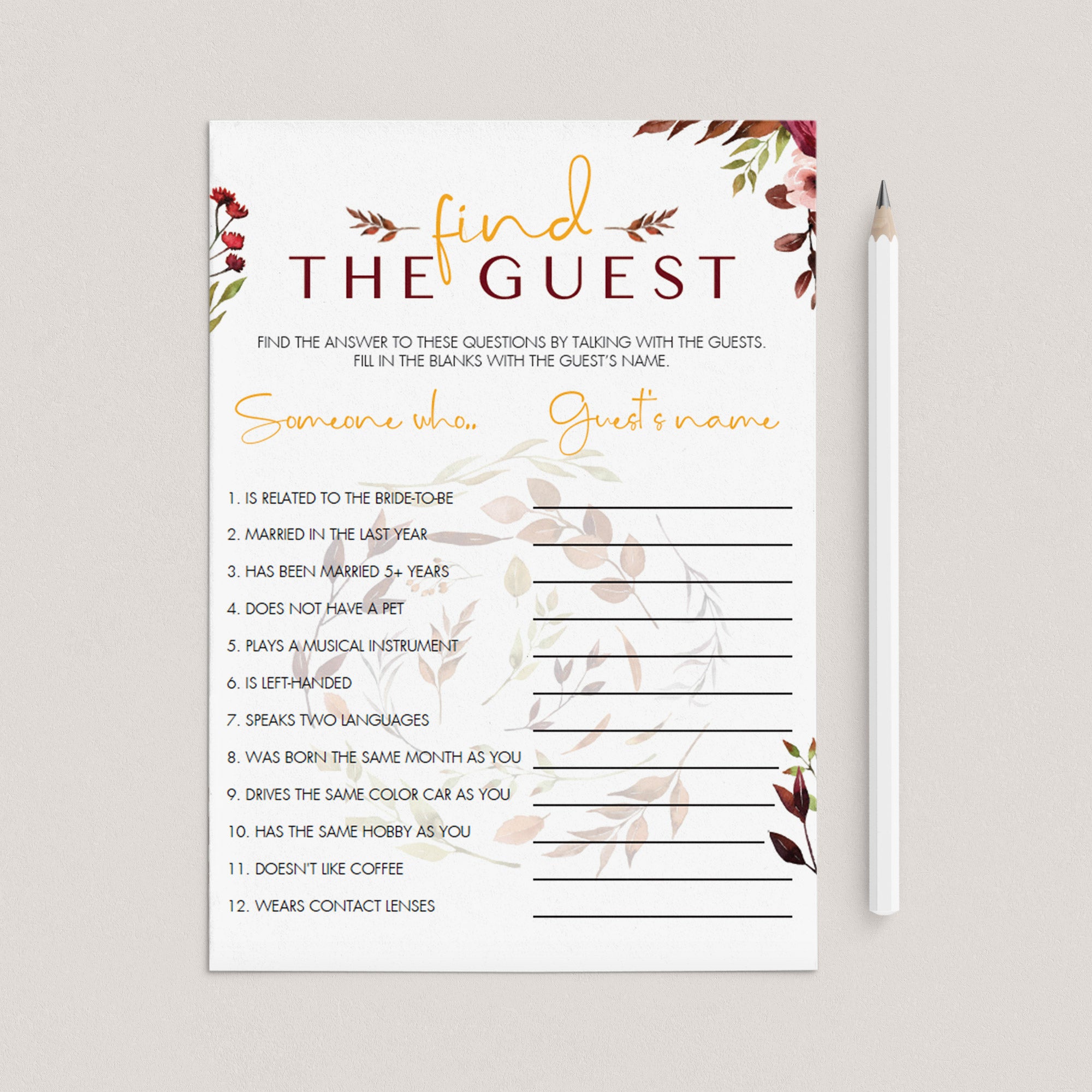 Find The Guest Game Template Autumn Theme by LittleSizzle