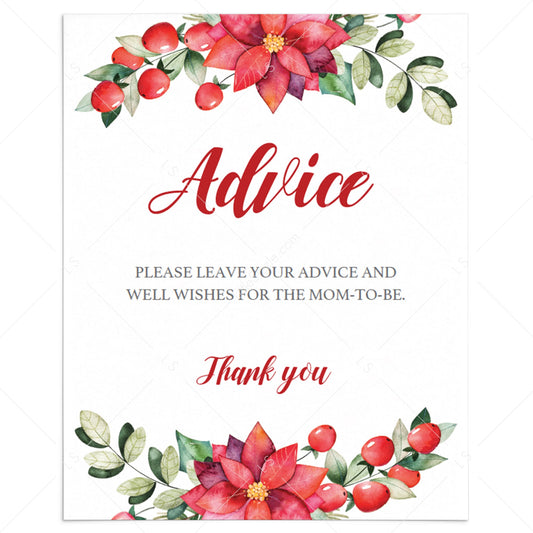 Red and Greenery Baby Shower Advice Sign Template by LittleSizzle