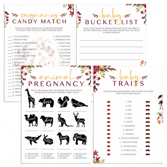 Falling In Love Baby Shower Games Kit Printable