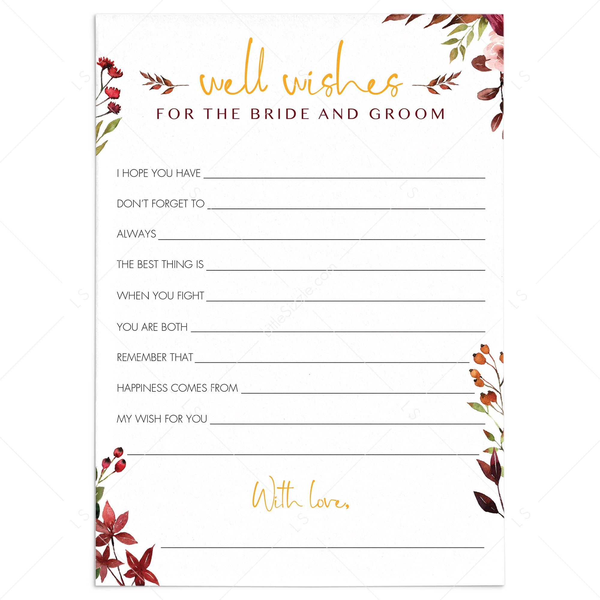 Red floral wedding wishes cards printable by LittleSizzle