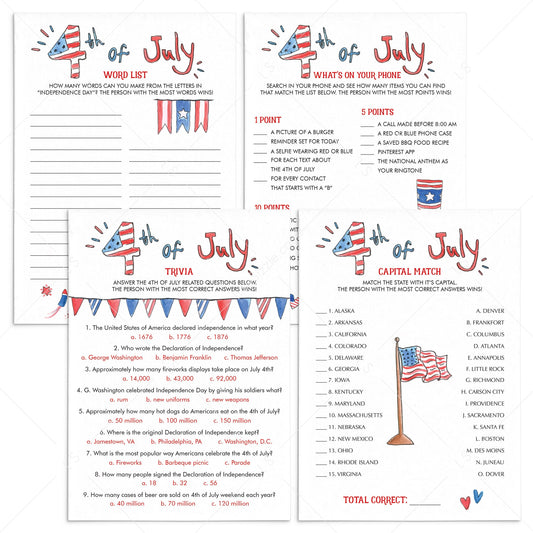 4th of July BBQ Games Bundle Instant Download by LittleSizzle