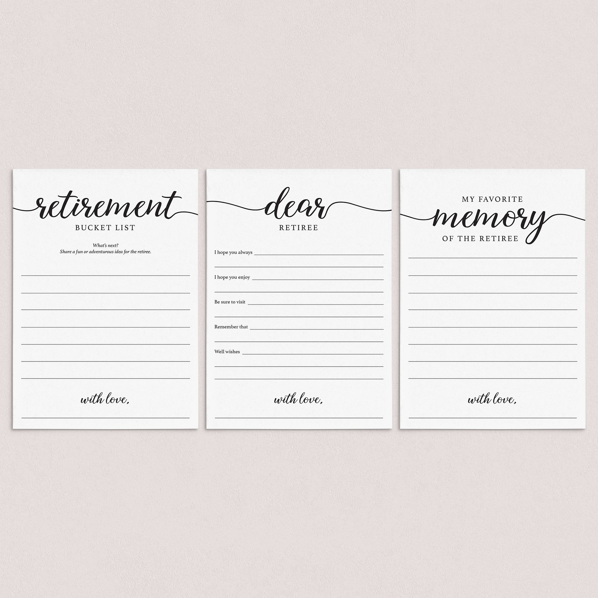 Minimal Calligraphy Retirement Cards Printable by LittleSizzle