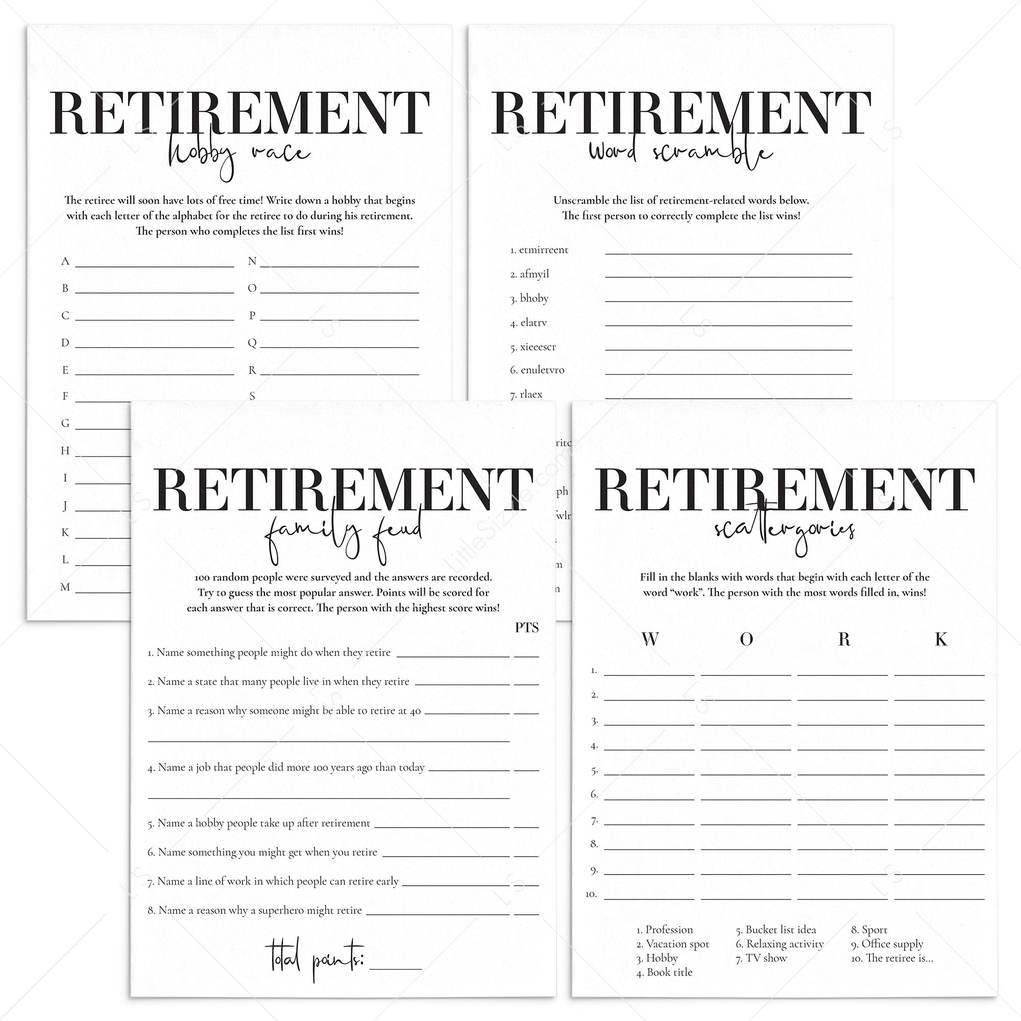 Modern Retirement Party Games Bundle Printable by LittleSizzle