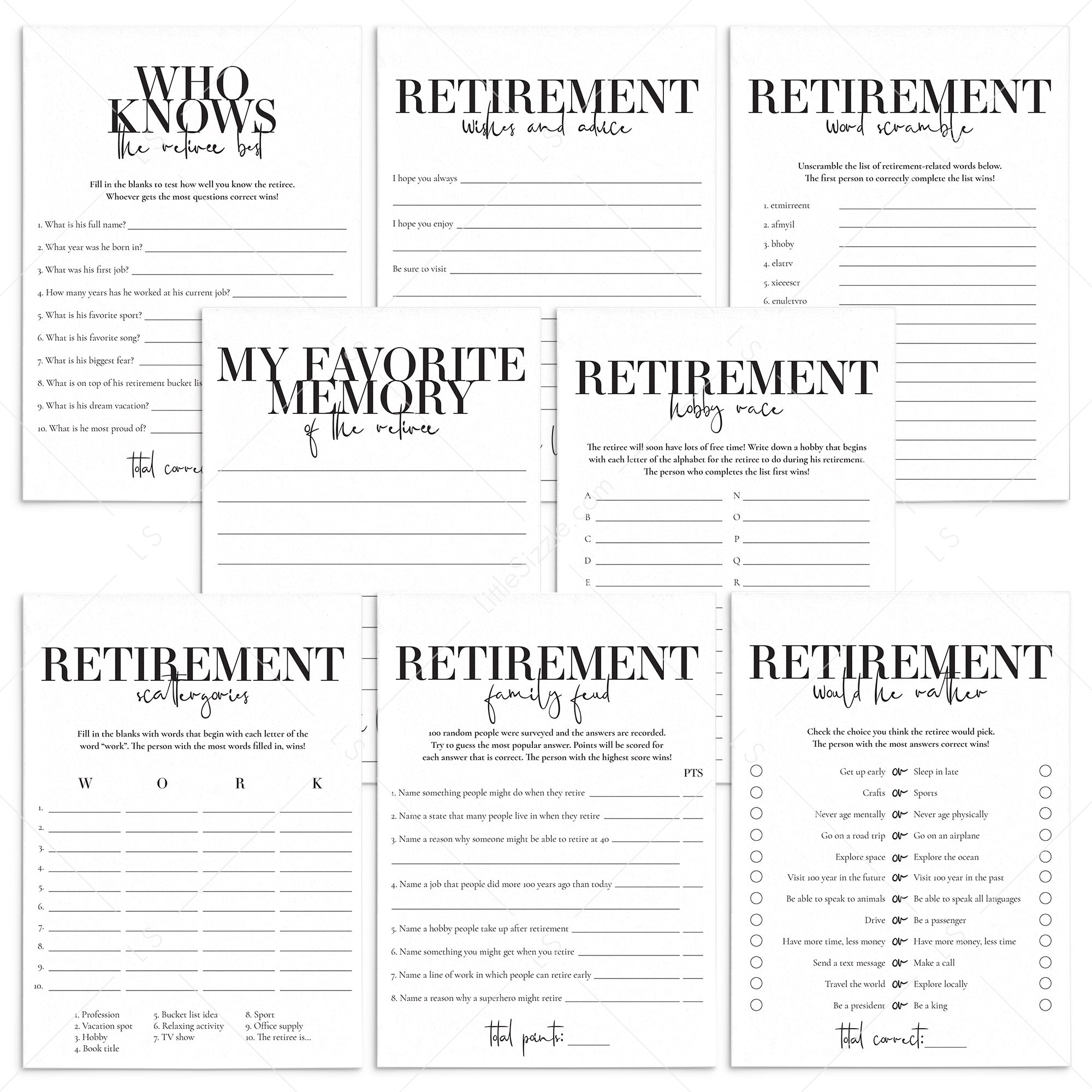 Retirement Party Games for Him Printable by LittleSizzle