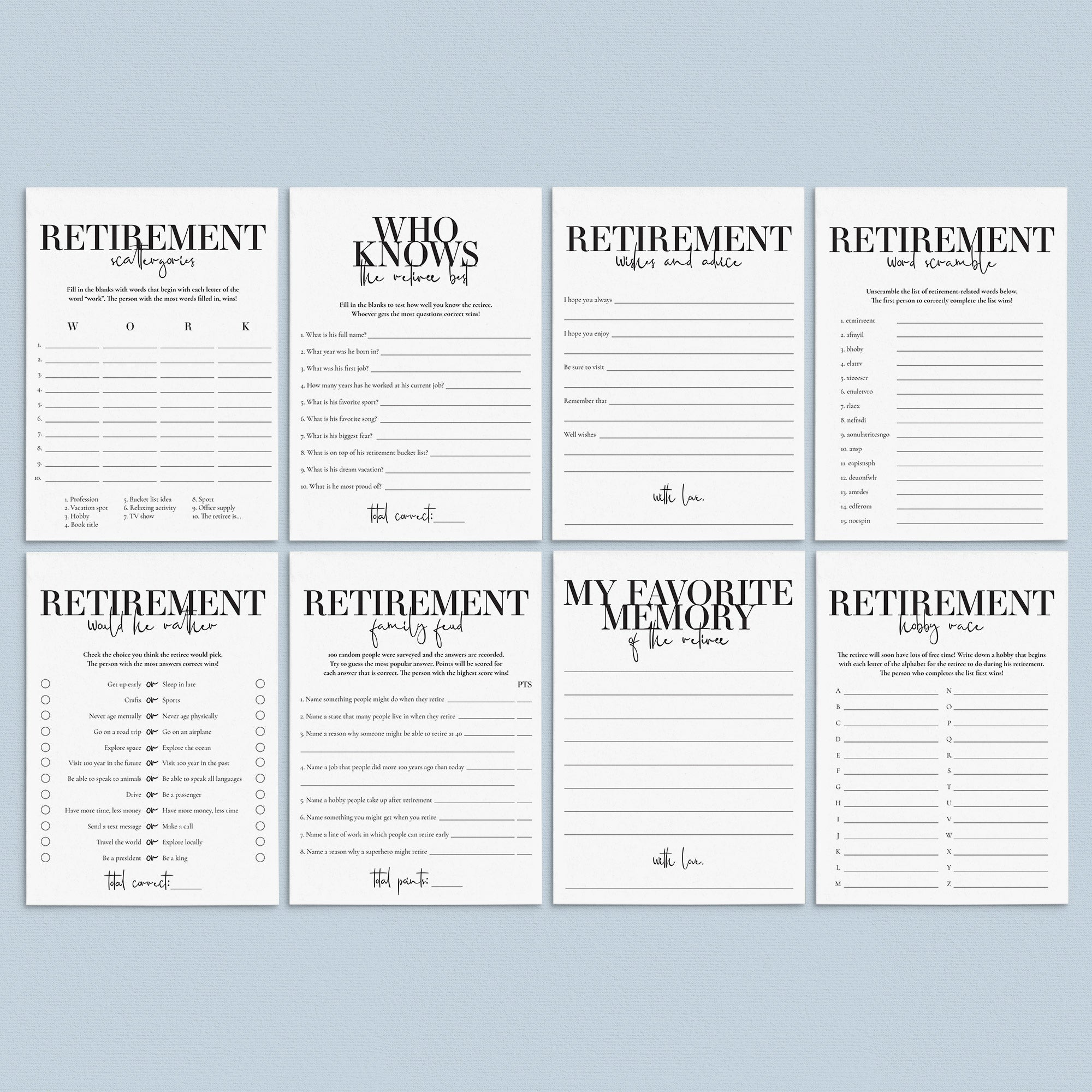 Retirement Party Games for Him Printable by LittleSizzle