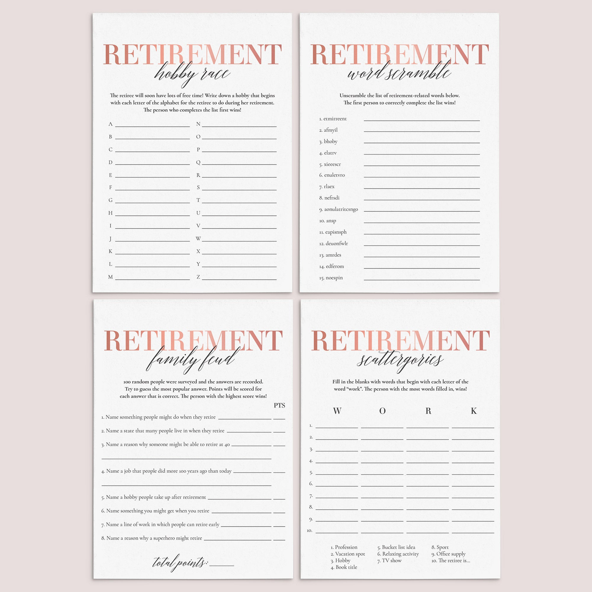 Blush Retirement Party Games for Women Printable by LittleSizzle