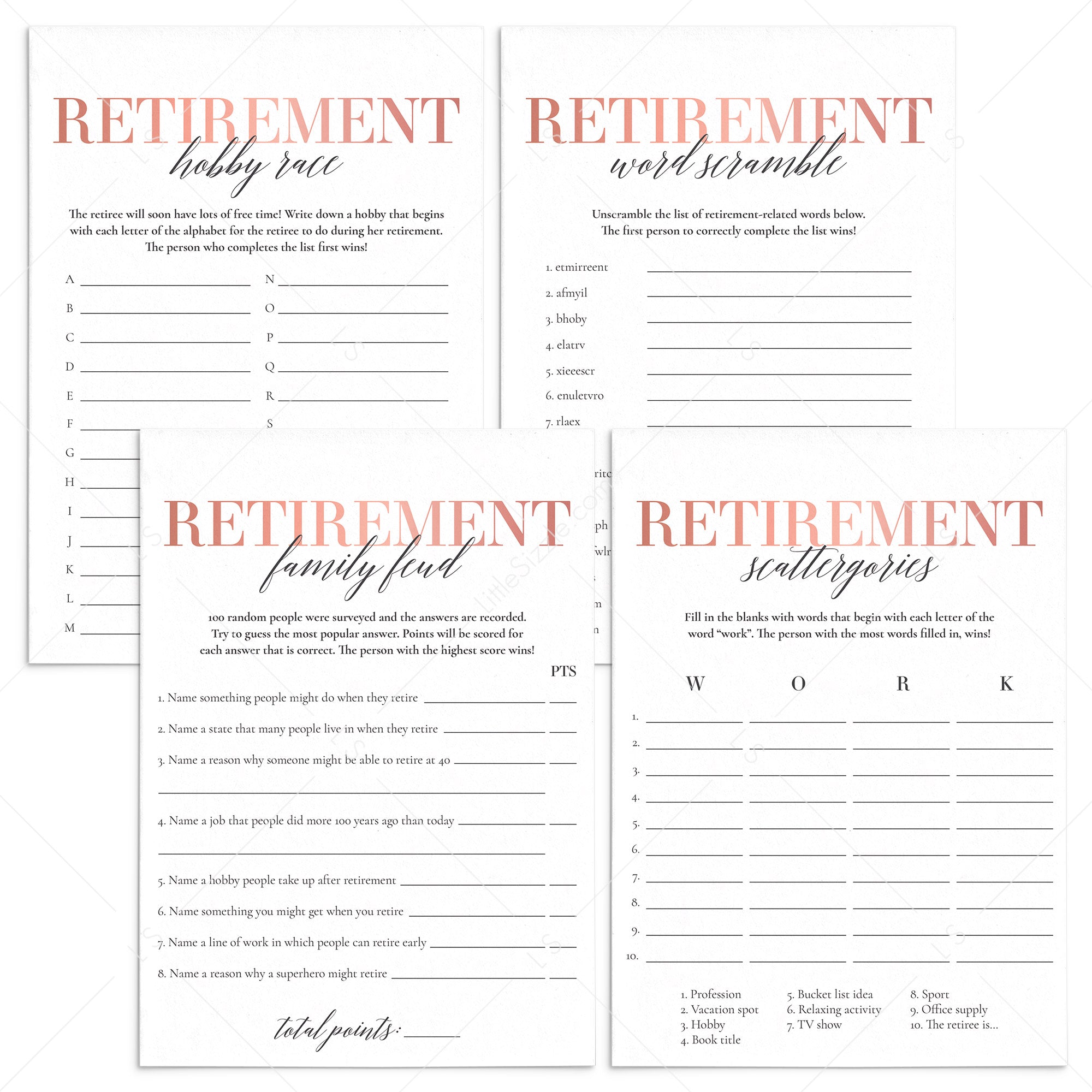 Blush Retirement Party Games for Women Printable by LittleSizzle
