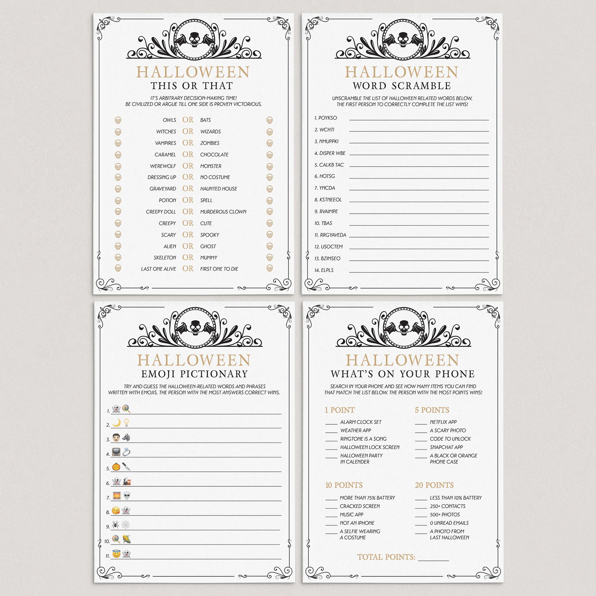 Vintage Theme Halloween Party Games for Adults Instant Download by LittleSizzle