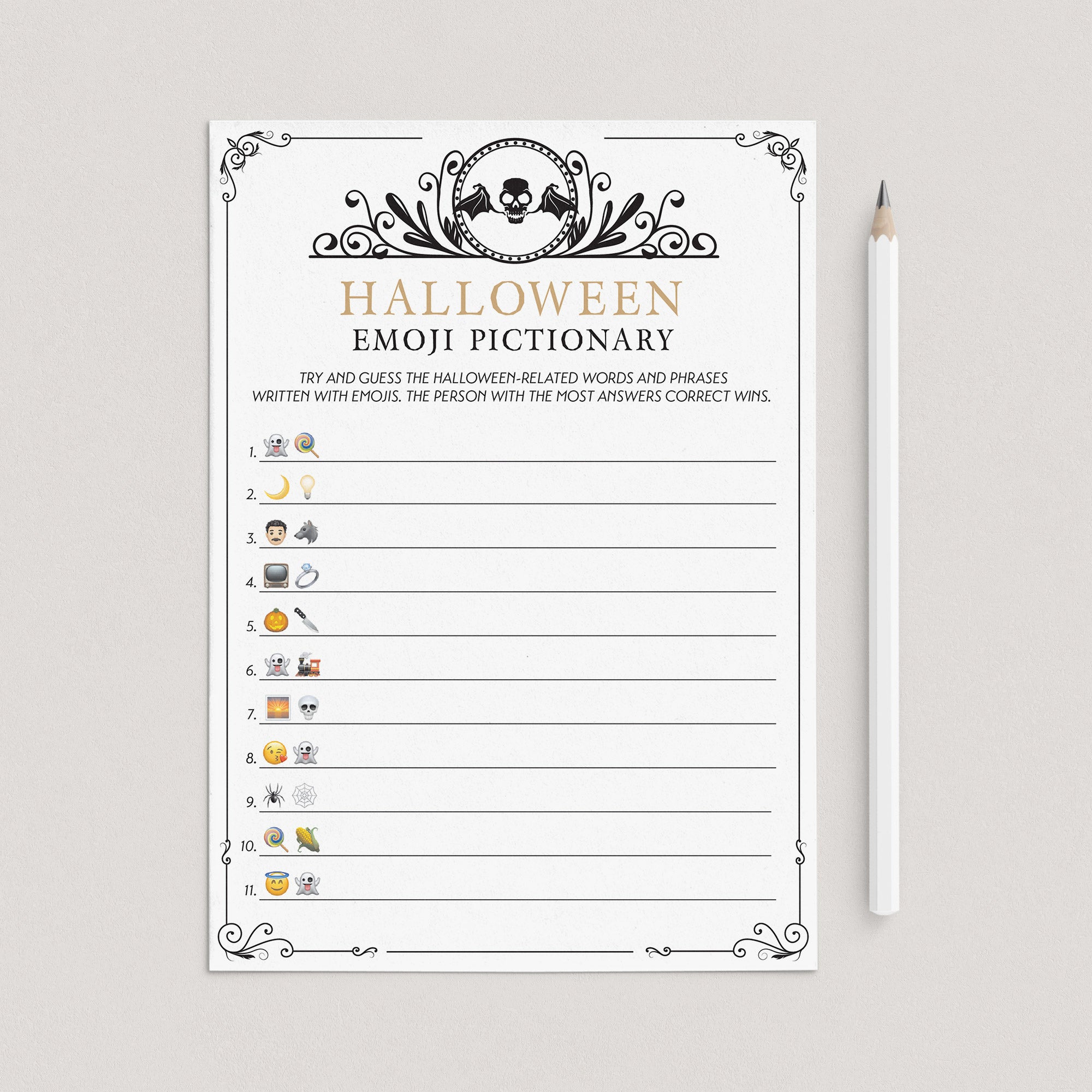 Halloween Emoji Pictionary Printable Vintage Black & Gold by LittleSizzle