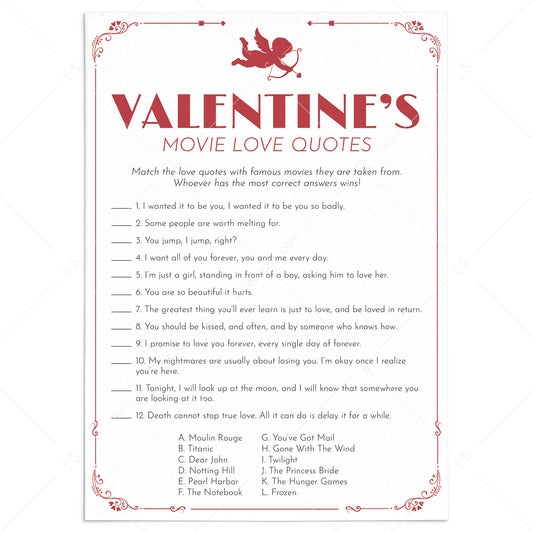Cupid Valentine's Day Game Printable Movie Match by LittleSizzle
