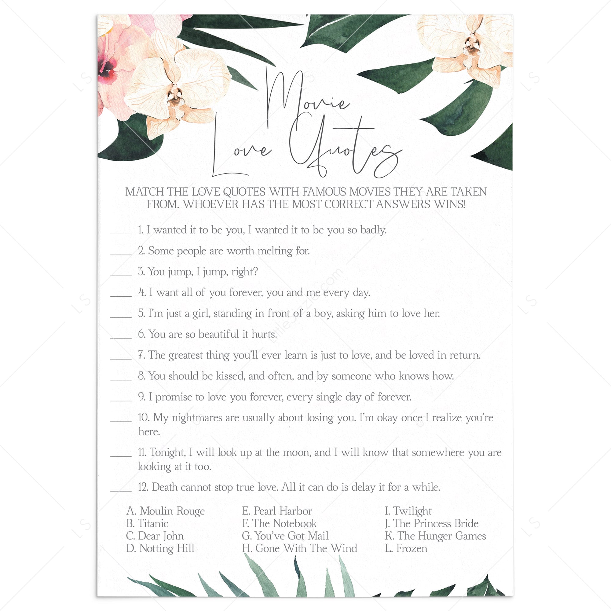 FREE Bride and Groom Trivia Questions Bridal Shower Game - Leap of