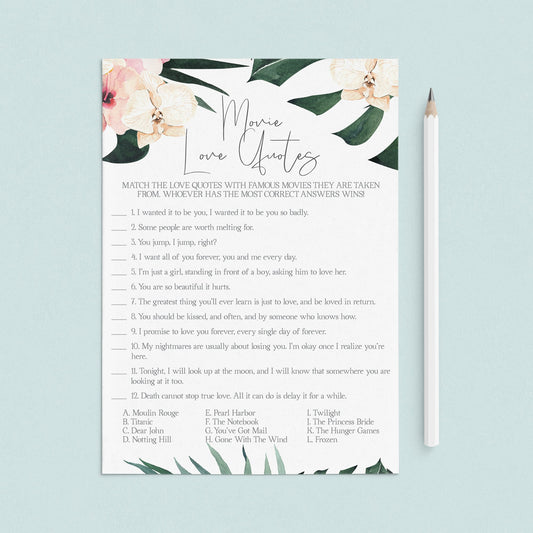 Bridal Shower Romantic Movie Quiz Printable by LittleSizzle