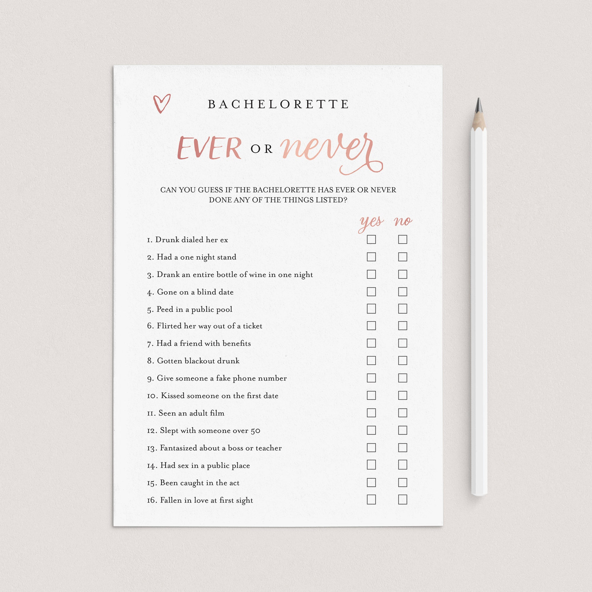 Ever or Never Rose Gold Bachelorette Game by LittleSizzle