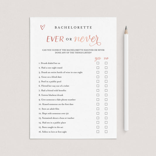 Ever or Never Rose Gold Bachelorette Game by LittleSizzle