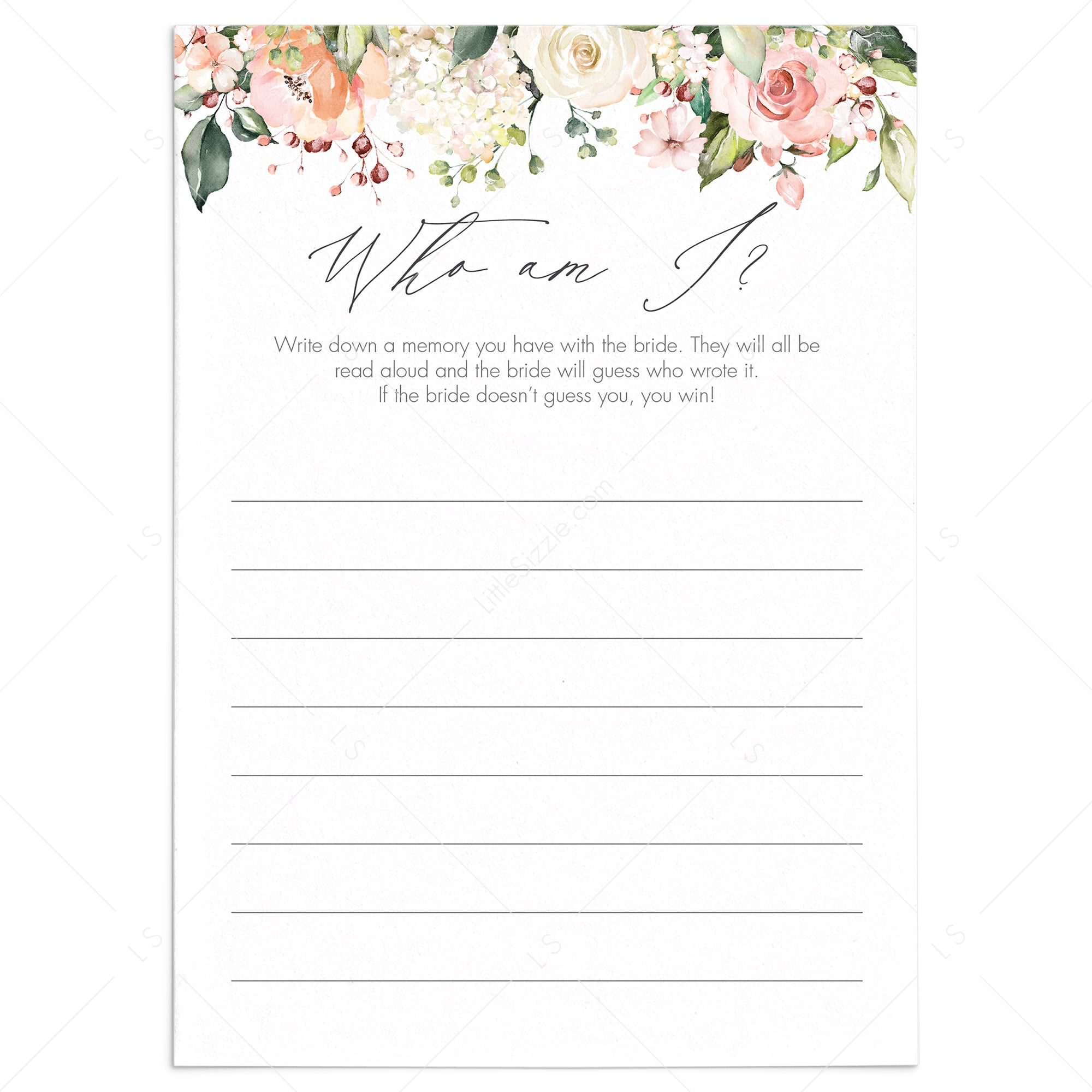 rosy floral bridalshower memory game digital download by LittleSizzle