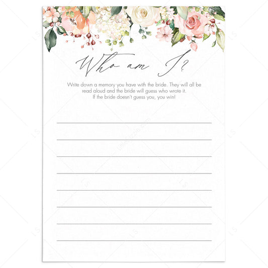 rosy floral bridalshower memory game digital download by LittleSizzle