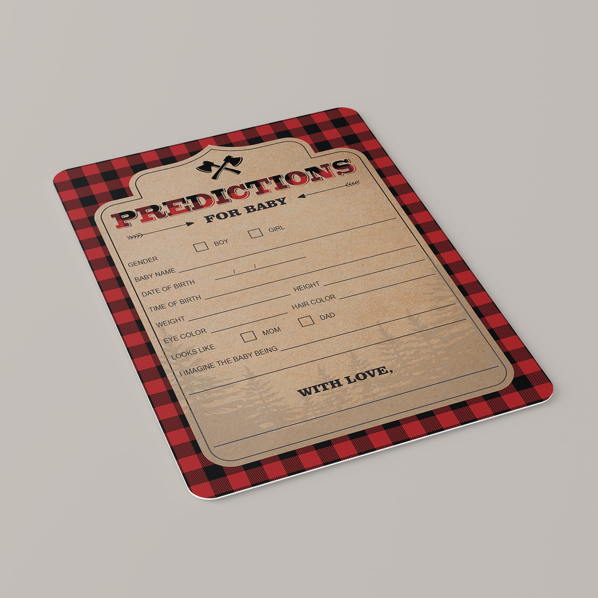 Forest themed baby shower baby prediction card instant download