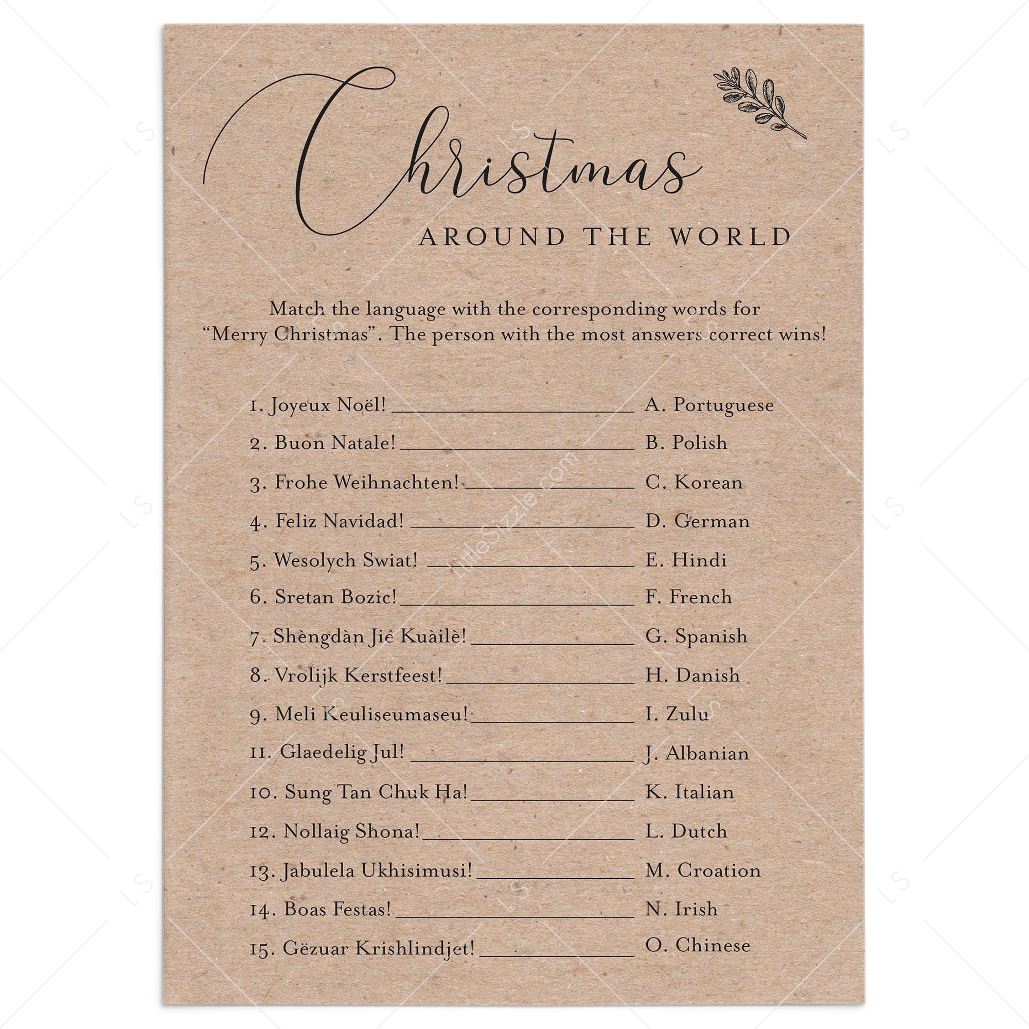Rustic Christmas Party Game Merry Christmas Around The World by LittleSizzle