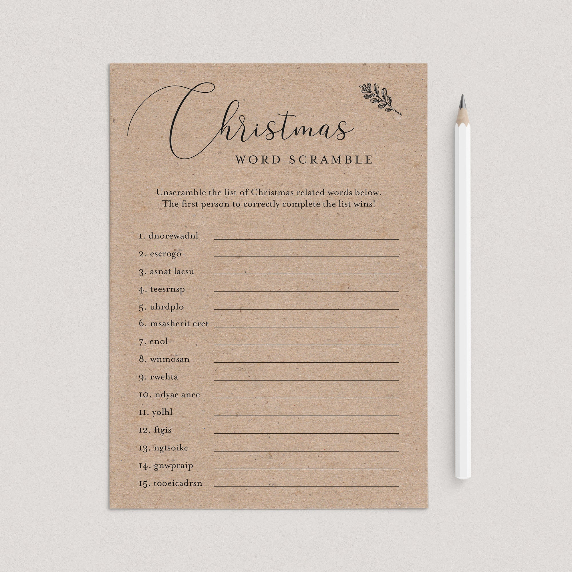 Word Scramble Christmas Game Rustic Kraft Printable by LittleSizzle