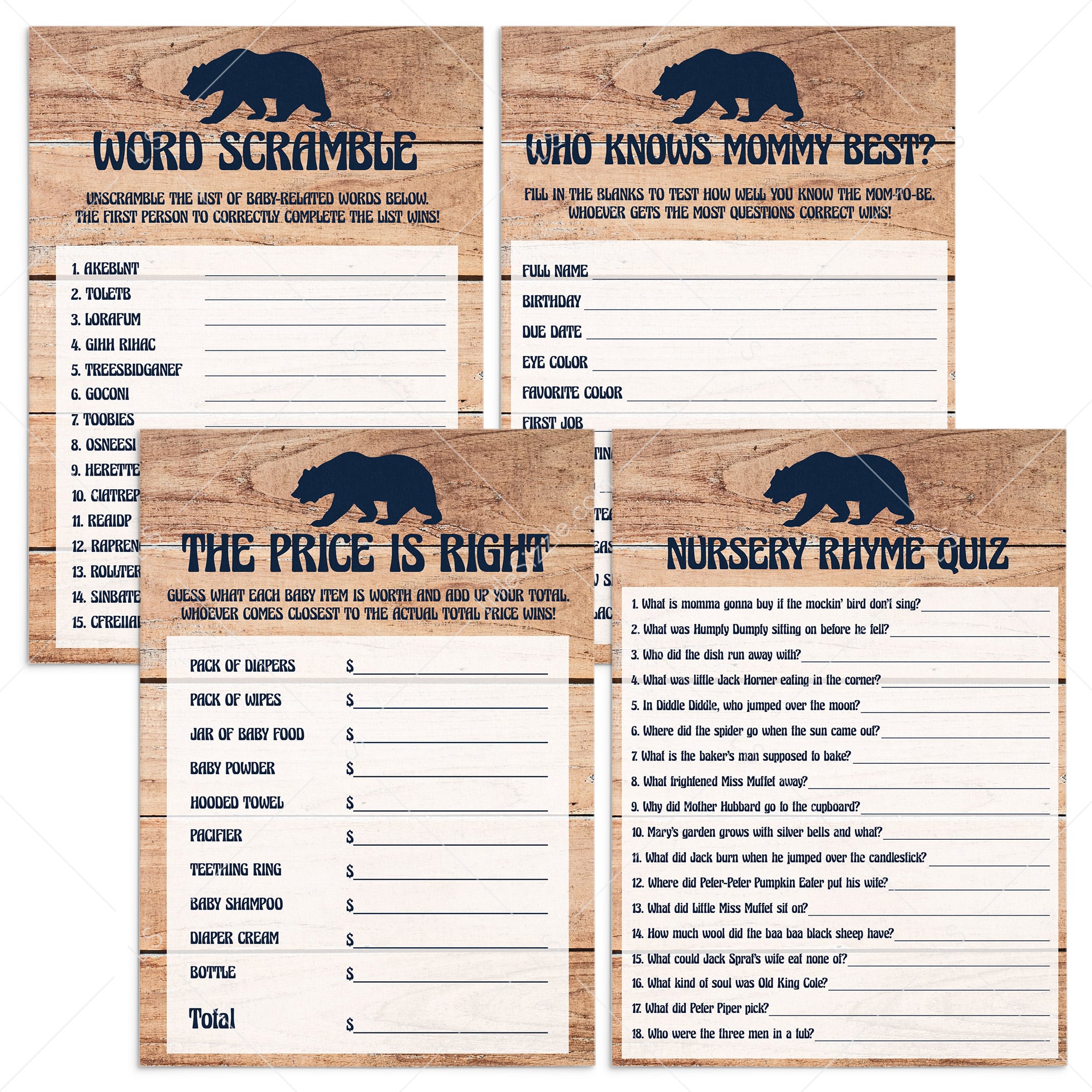 Rustic baby shower games bundle by LittleSizzle