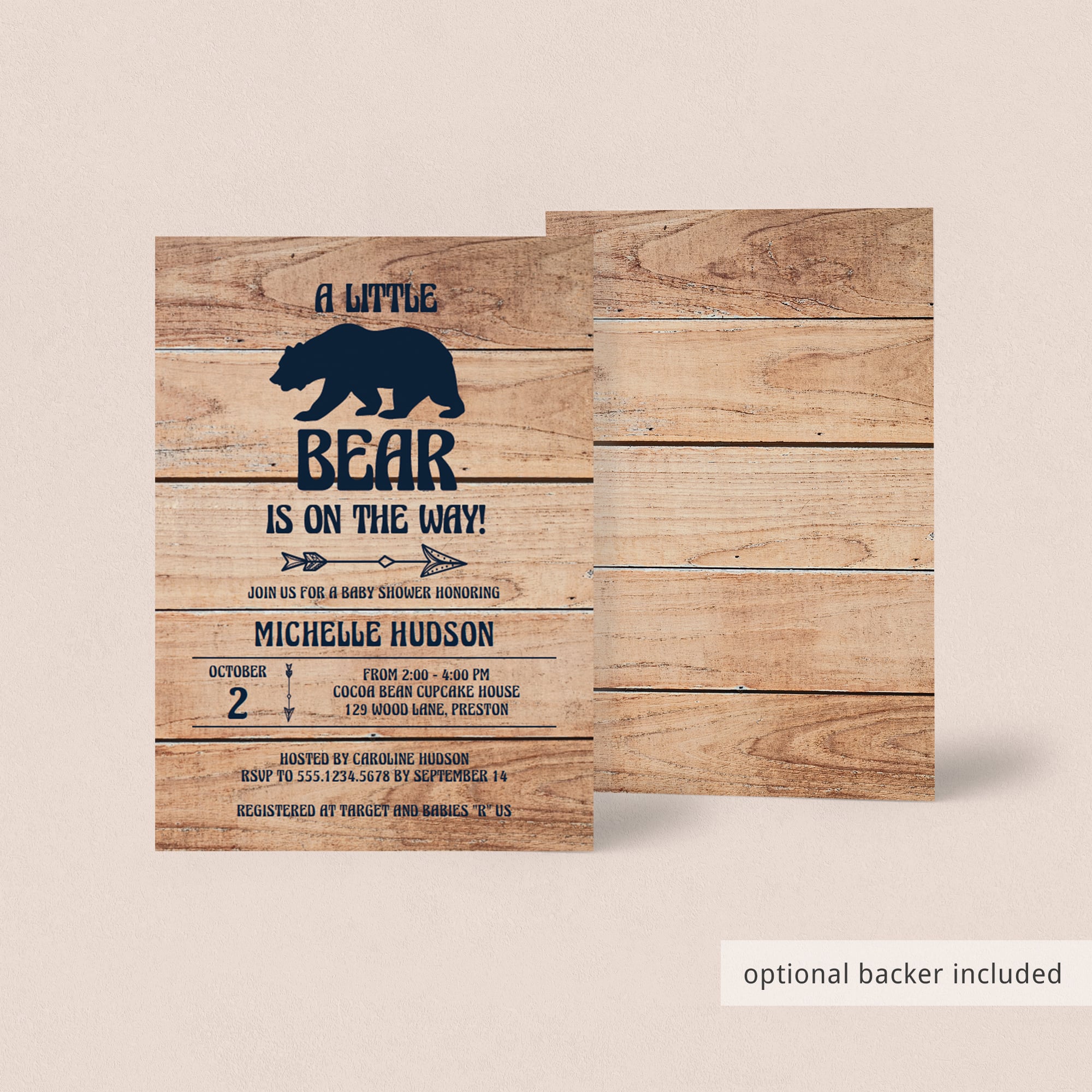 Rustic baby shower invitation with backer by LittleSizzle