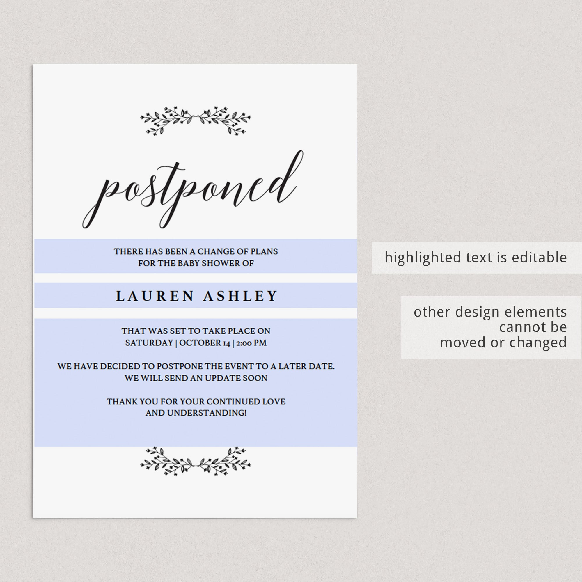 Editable change of date cards for baby shower by LittleSizzle