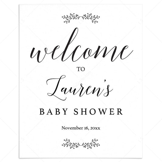 Elegant Black and White Baby Shower Welcome Sign Template by LittleSizzle