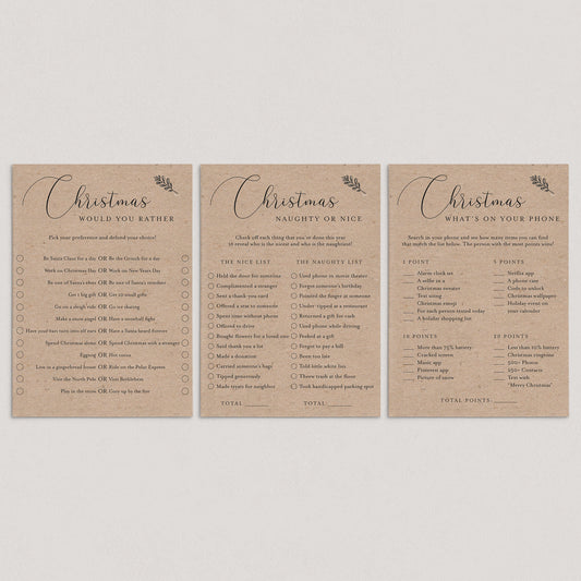 Rustic Christmas Party Games Printables Kraft Paper by LittleSizzle