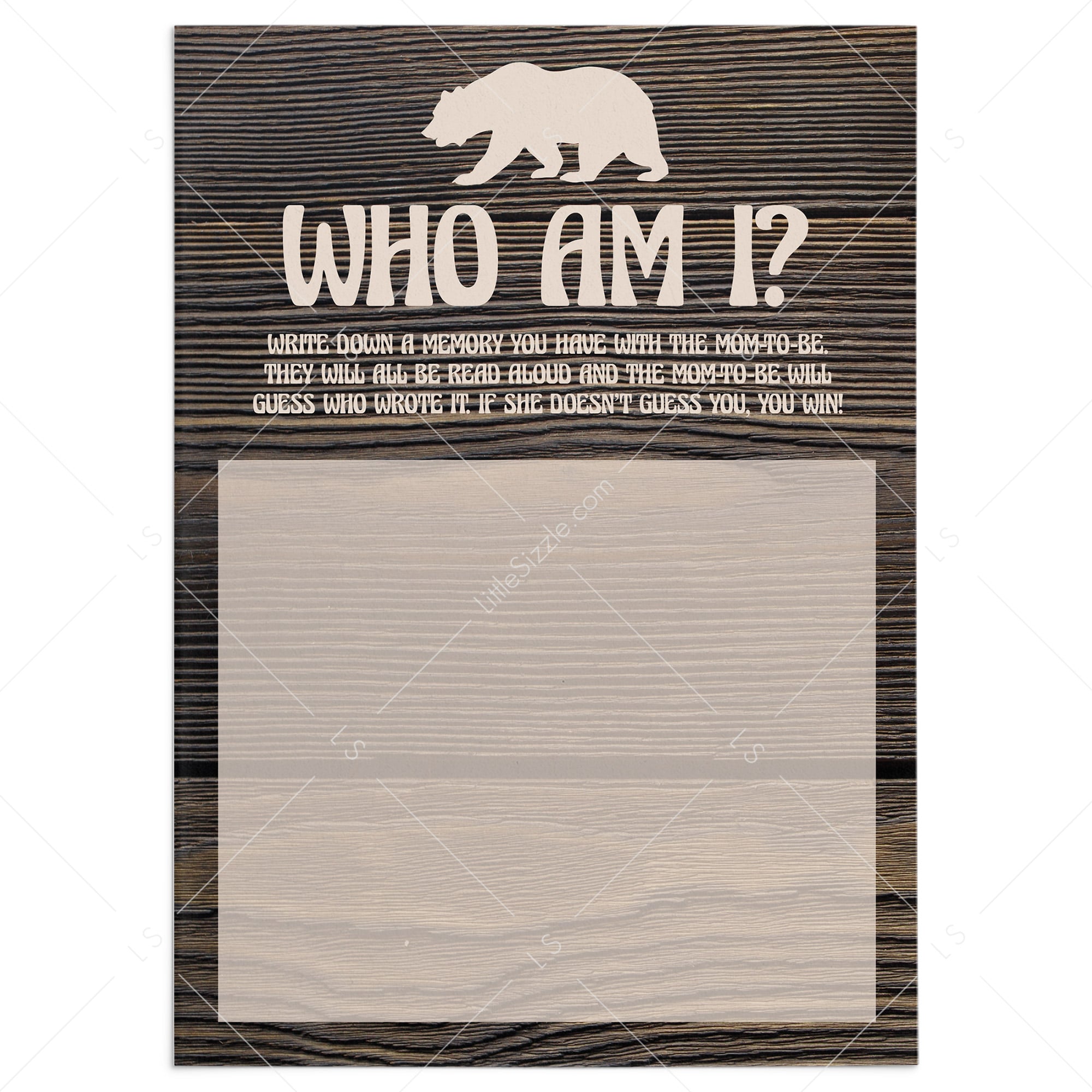 Woodland baby shower Who am I game printable by LittleSizzle