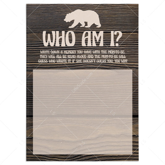 Woodland baby shower Who am I game printable by LittleSizzle