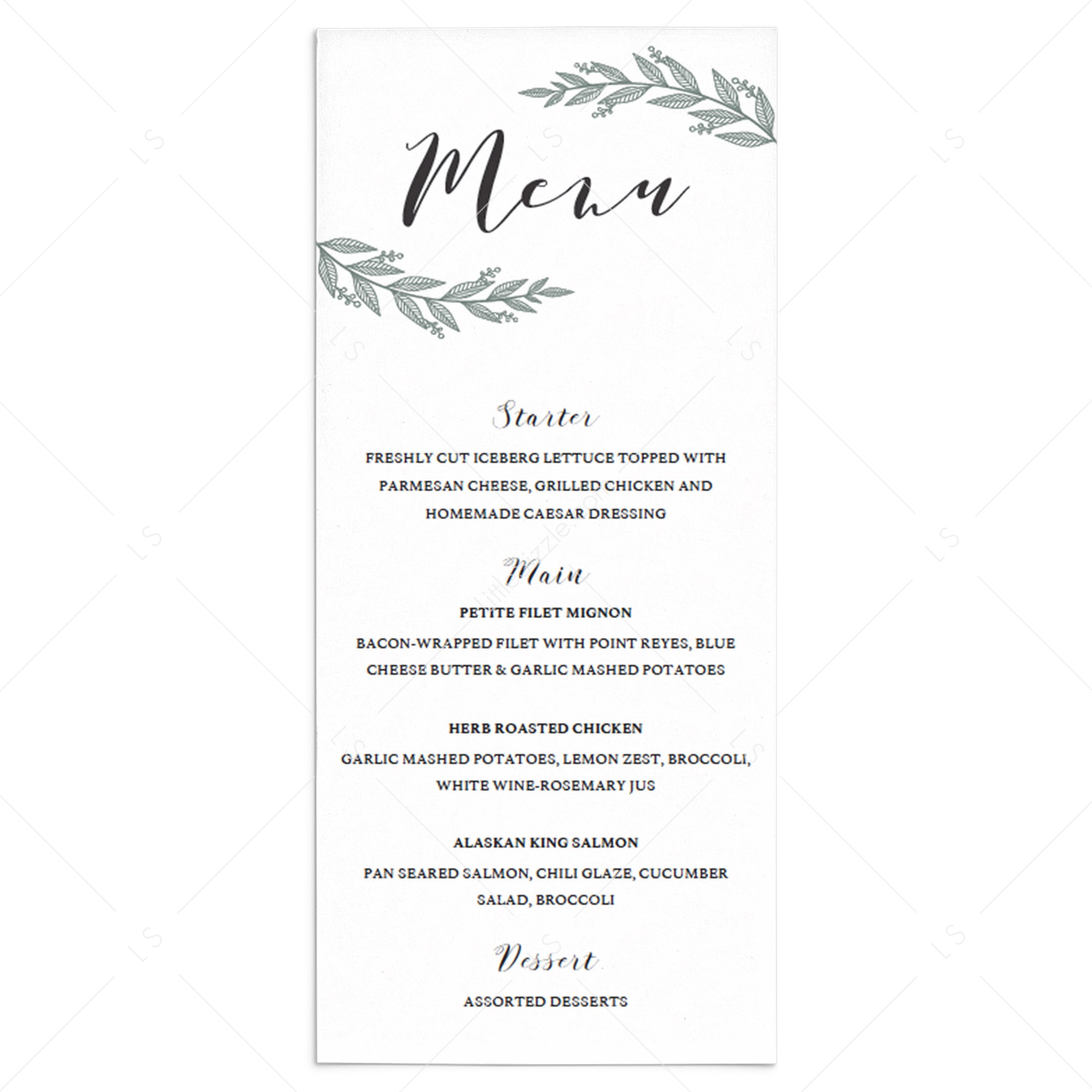 Rustic greenery menu card template by LittleSizzle