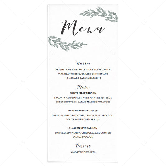 Rustic greenery menu card template by LittleSizzle