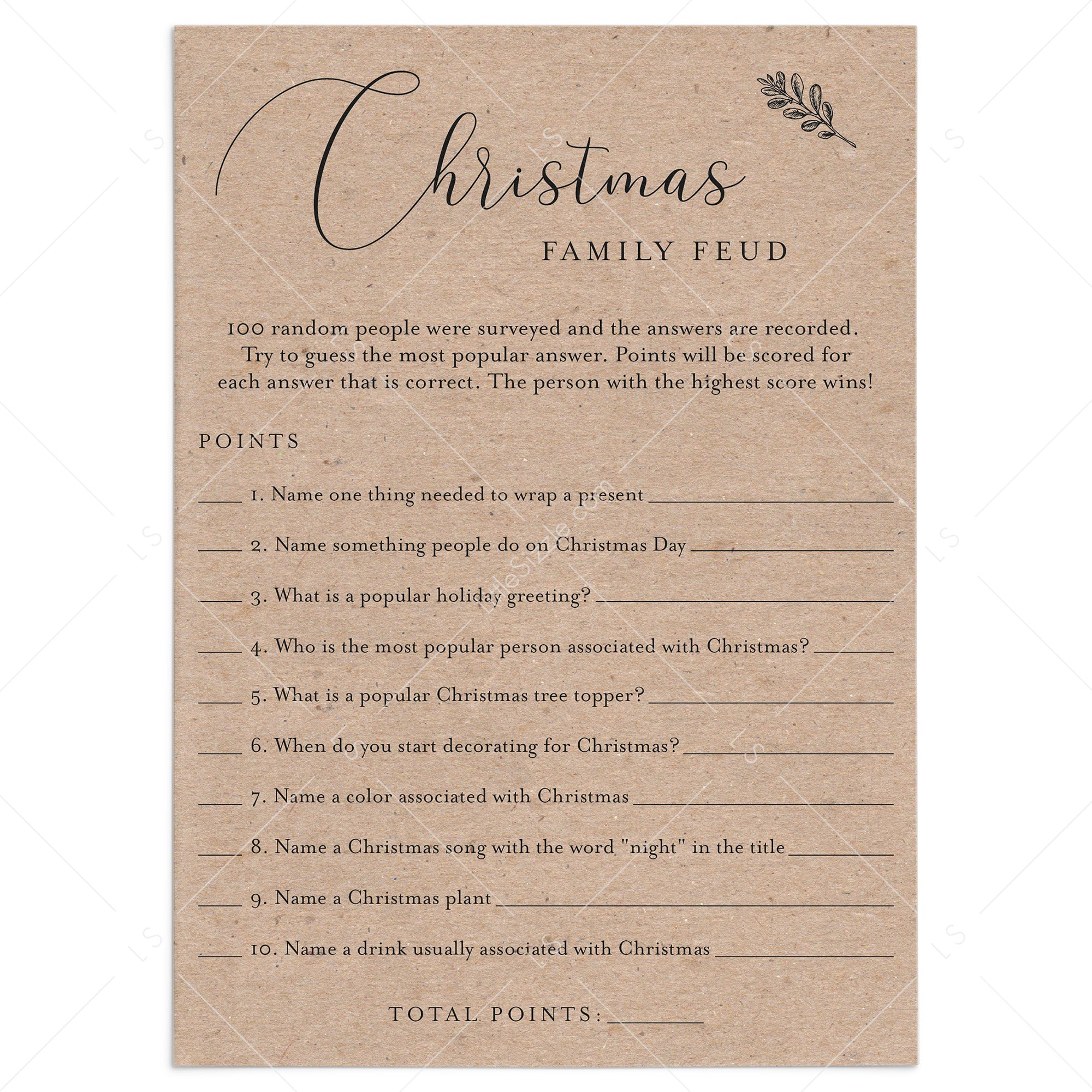 Rustic Christmas Game Family Feud Printable by LittleSizzle