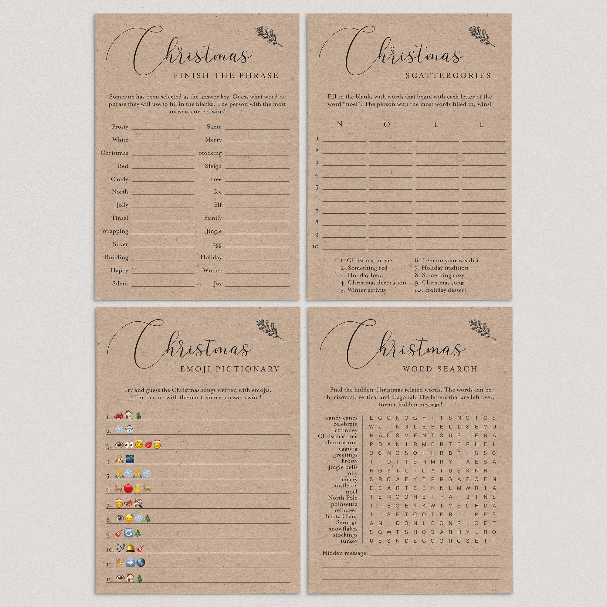 DIY Rustic Kraft Holiday Party Games Printable by LittleSizzle