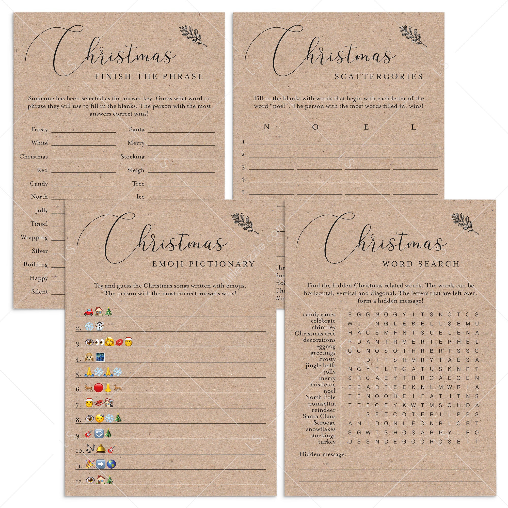 DIY Rustic Kraft Holiday Party Games Printable by LittleSizzle