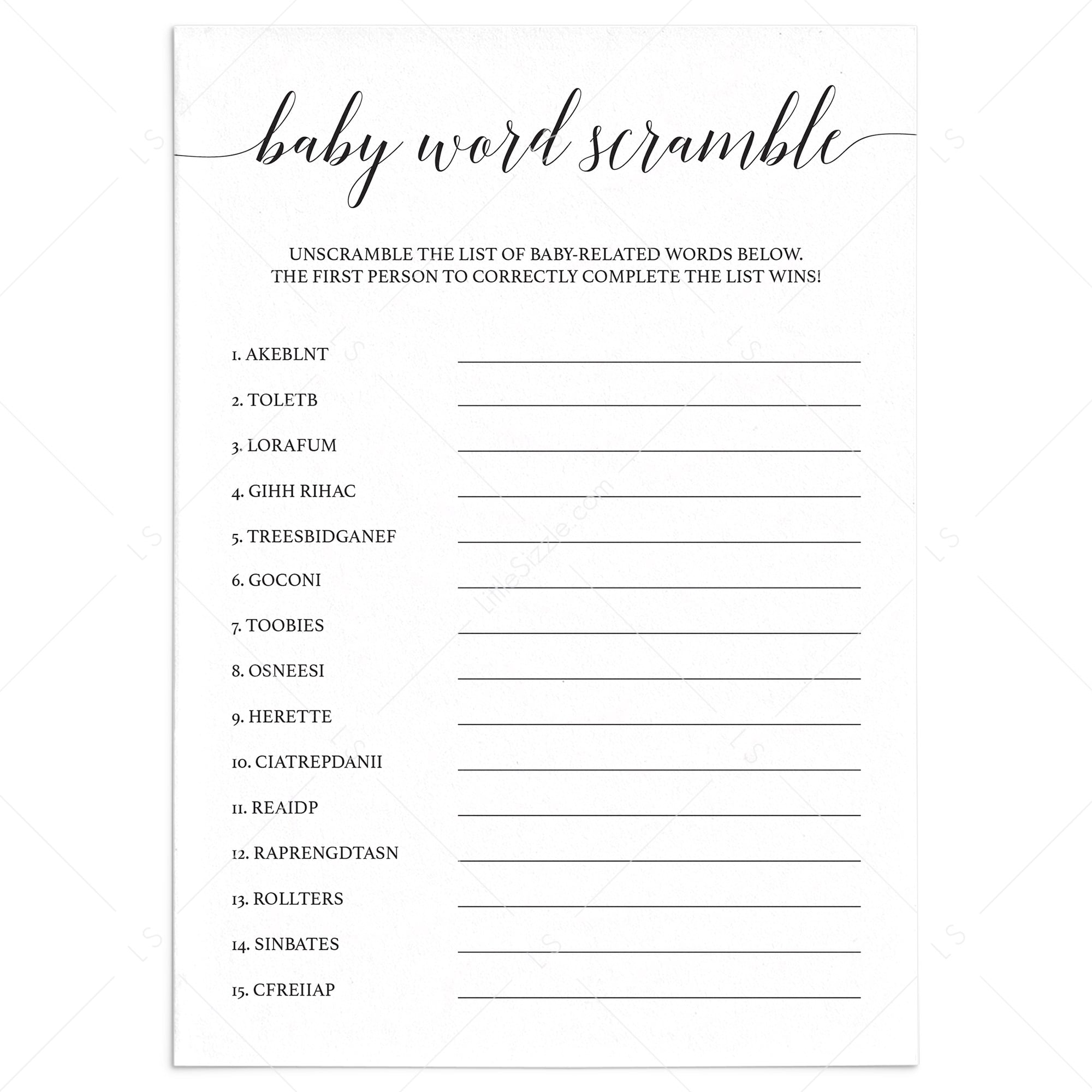 Unscramble the baby words game by LittleSizzle