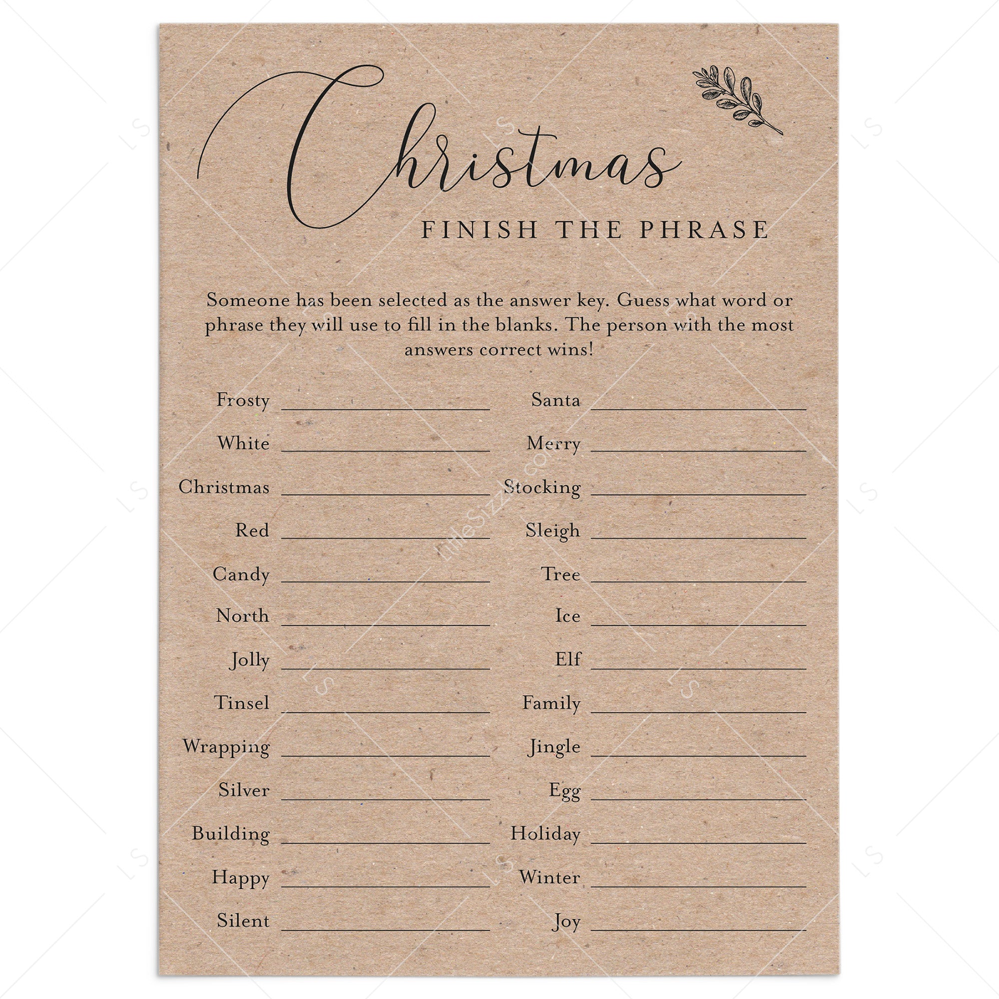 Christmas Office Party Game Finish The Phrase Printable by LittleSizzle