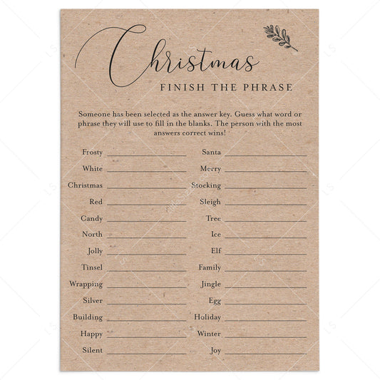Christmas Office Party Game Finish The Phrase Printable by LittleSizzle