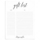 Minimal Black and White Gift List Printable by LittleSizzle