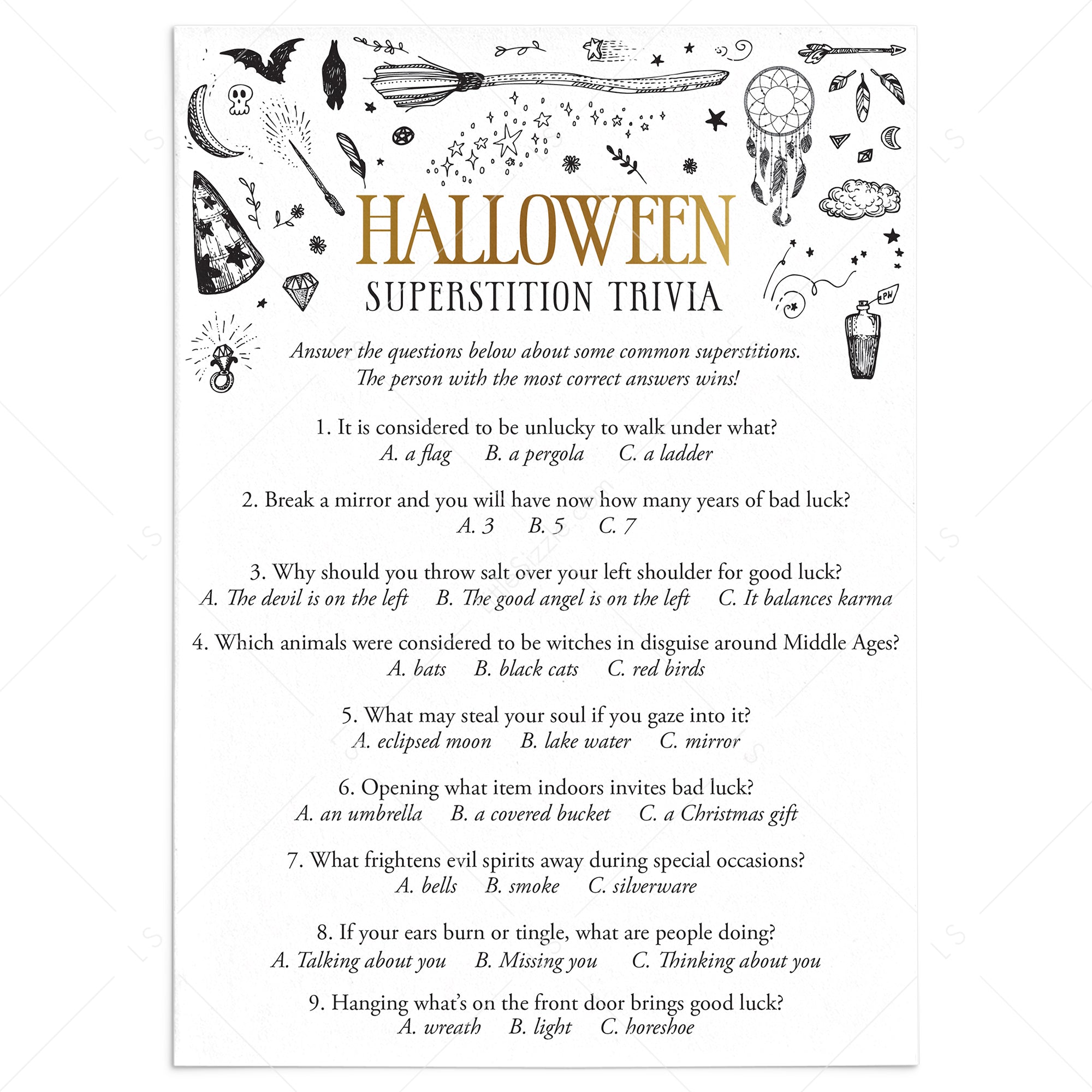 Halloween Superstition Trivia with Answer Key Printable by LittleSizzle