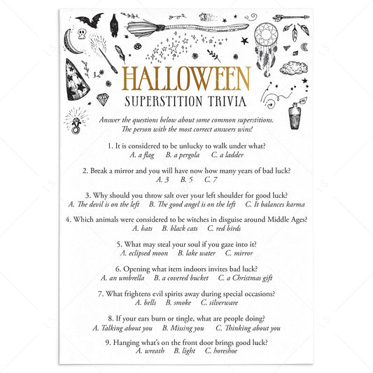 Halloween Superstition Trivia with Answer Key Printable by LittleSizzle