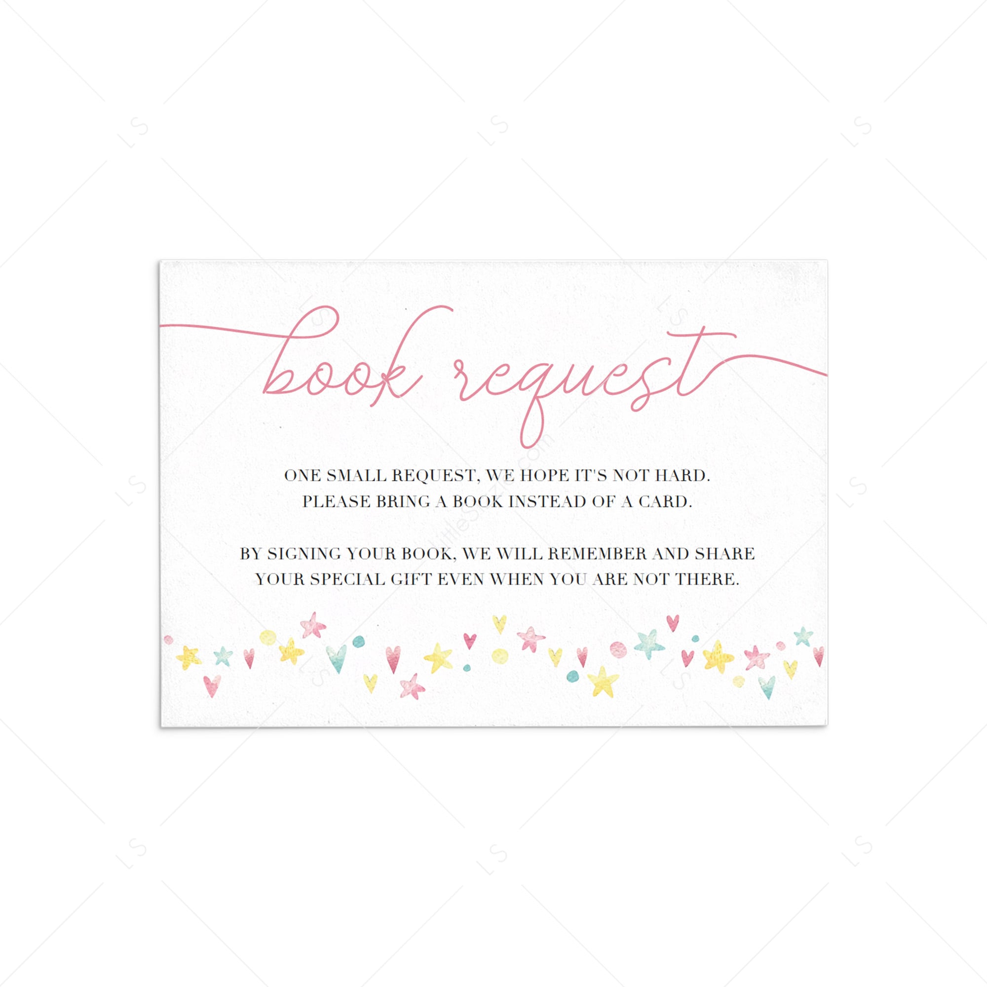 Pink baby shower book request card printable by LittleSizzle