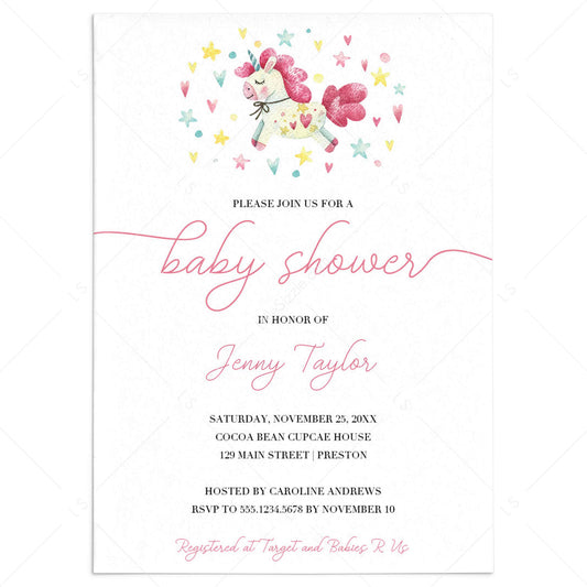 Unicorn Baby Shower Invitation Template by LittleSizzle