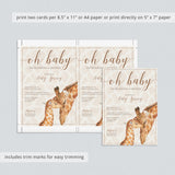 Invitation Templates for Giraffe Baby Shower Instant Download