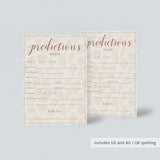 Printable Baby Shower Prediction Cards with Giraffe Pattern