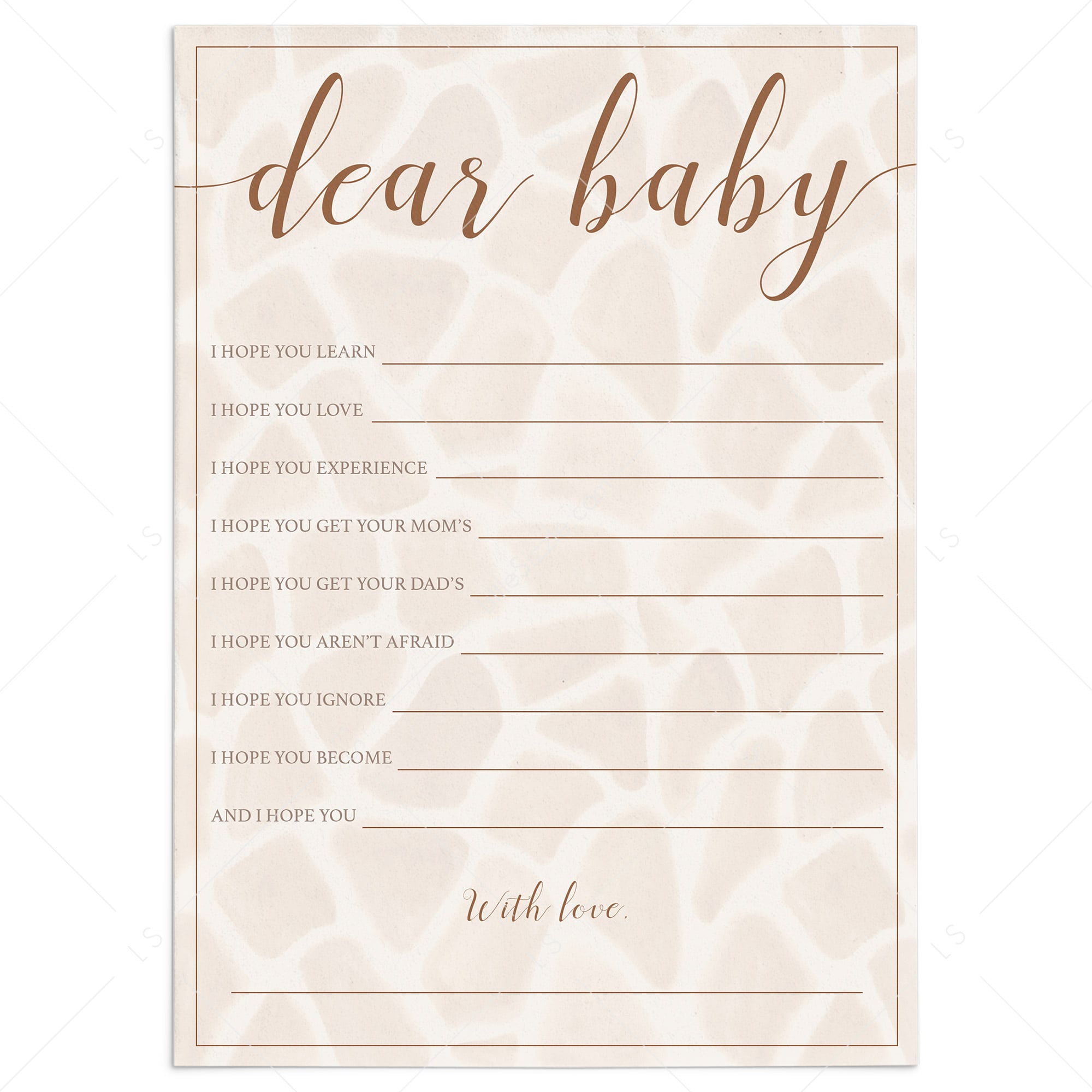 safari baby shower game cards dear baby by LittleSizzle